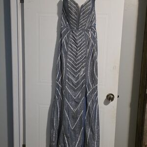 Elegant Light Blue and Silver Prom Dress